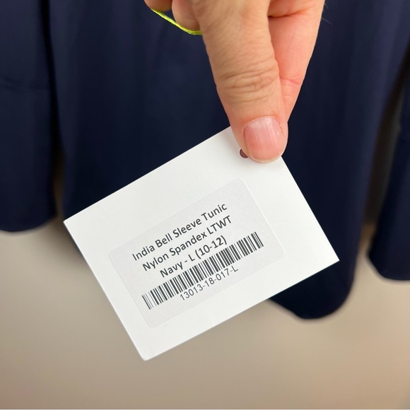 Dudley Stephens India Tunic Top Size Large Bell Sleeve Navy Blue Stretch Casual - Picture 5 of 10